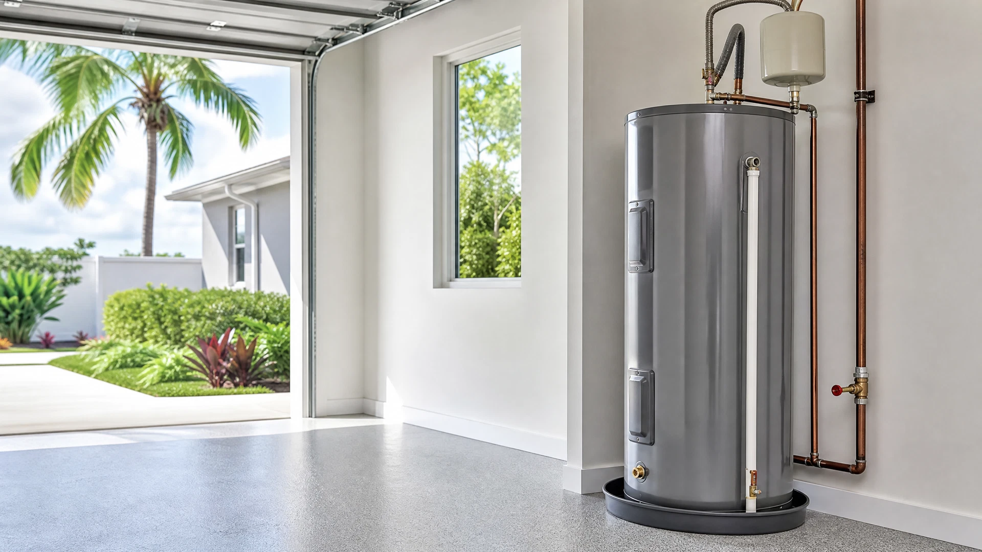 Professionally installed residential water heater with neat plumbing connections
